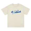 cream colored t-shirt with blue freya skye stardust graphic